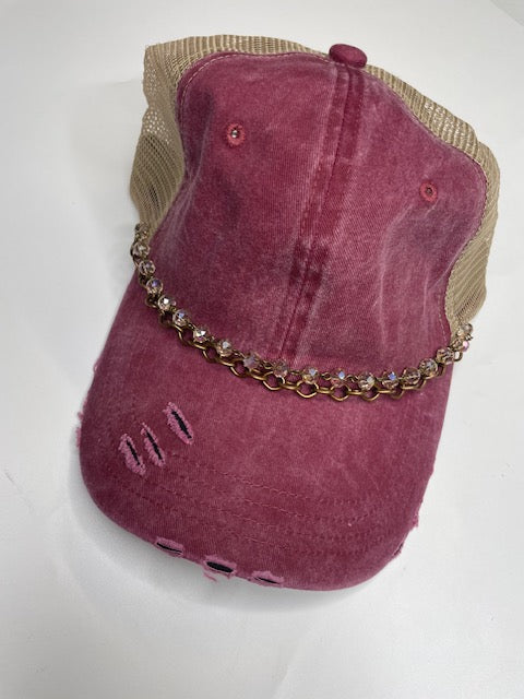 Maroon and Clear beaded cap