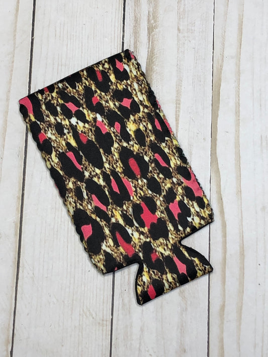 Dark pink glitter leopard Koozie