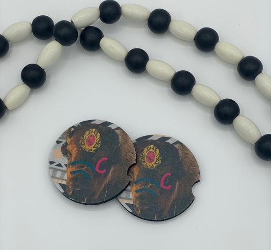 Painted buffalo to-go coasters